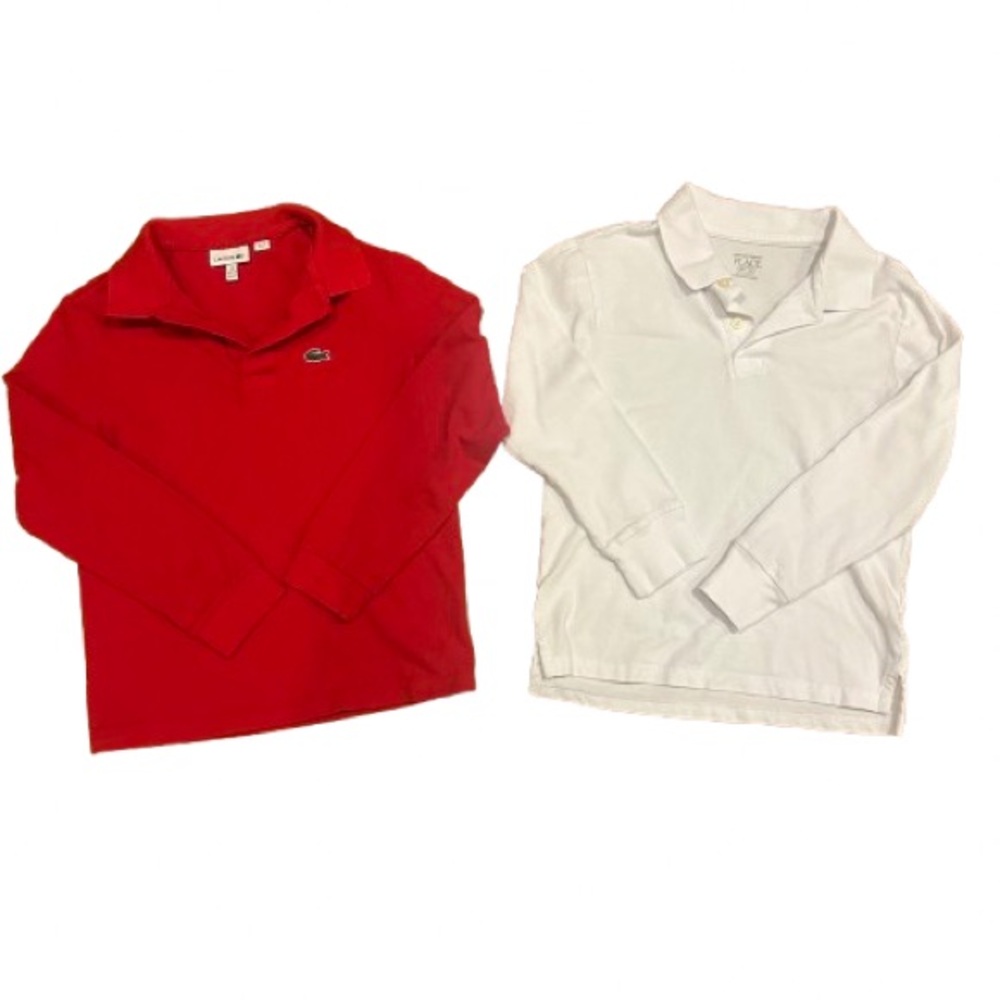 Kids Lacoste & Children’s Place Long Sleeve Polo 2 for 1 Bundle Red & White 7/8